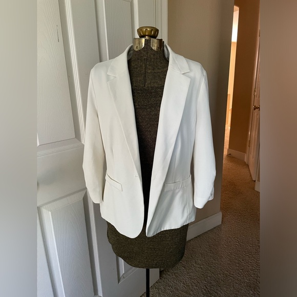 Vintage Eliza J White Blazer Jacket 3/4 Sleeve Minimalist Career Office Size M - Picture 3 of 16
